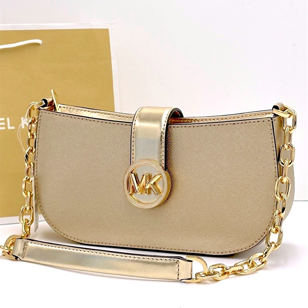 MICHAEL KORS CARMEN SMALL
POUCHETTE SHOULDER CHAIN BAG
Pale Gold/GOLDEN HARDWARE - Picture 1 of 14